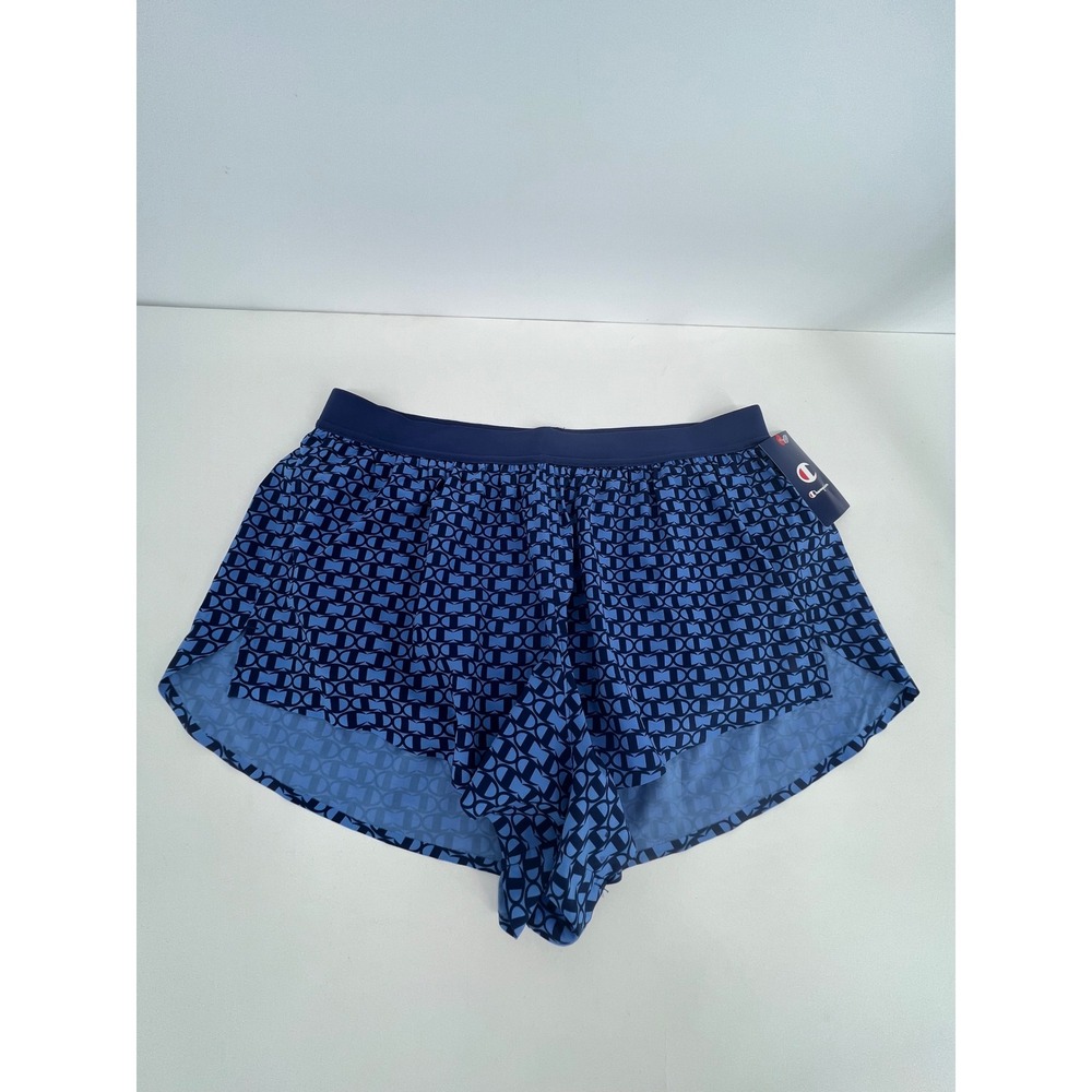 Champion‎ Womens Sz L Interlock Woven Shorts Blue Monogram Logo Print M6634P
